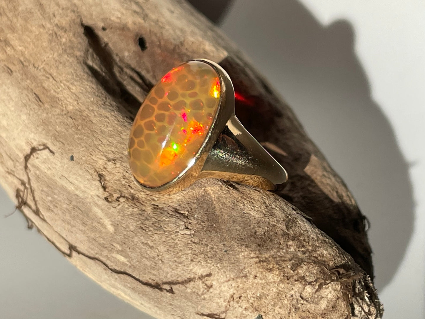 Handcrafted Ethiopian Opal Ring in 18ct Gold