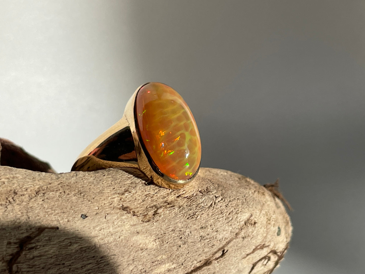 Handcrafted Ethiopian Opal Ring in 18ct Gold